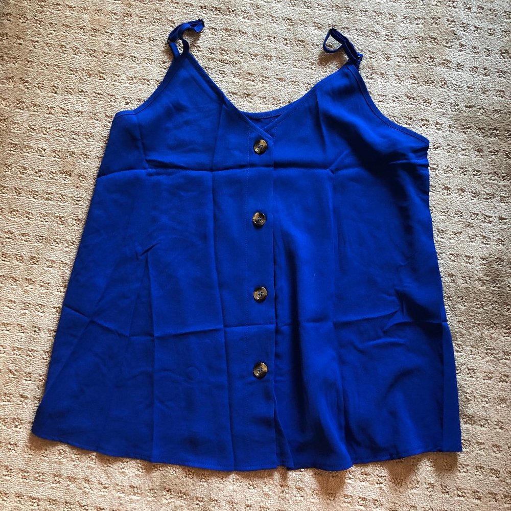 Royal Blue Silky Button Tank Top